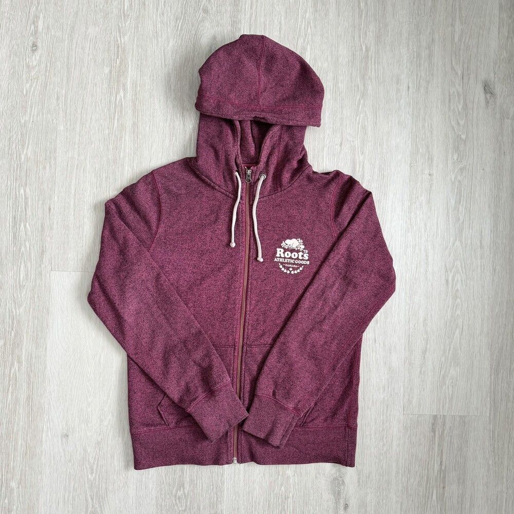 Roots Canada Hoodie Y2K Salt and Pepper Full Zip Burgundy Wine Women's Medium